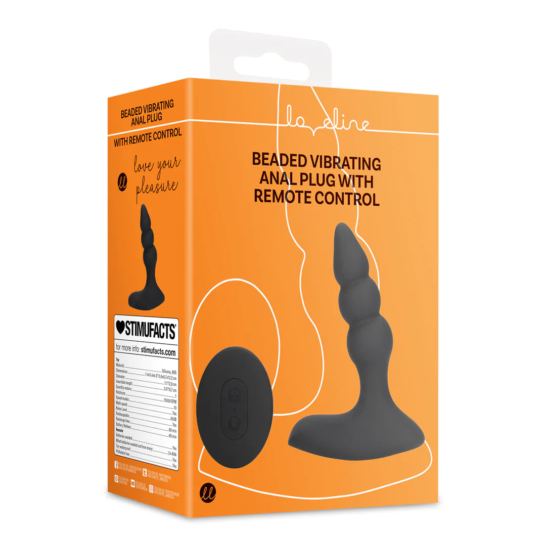Beaded Vibrating Anal Plug with Remote Control Licorice Black