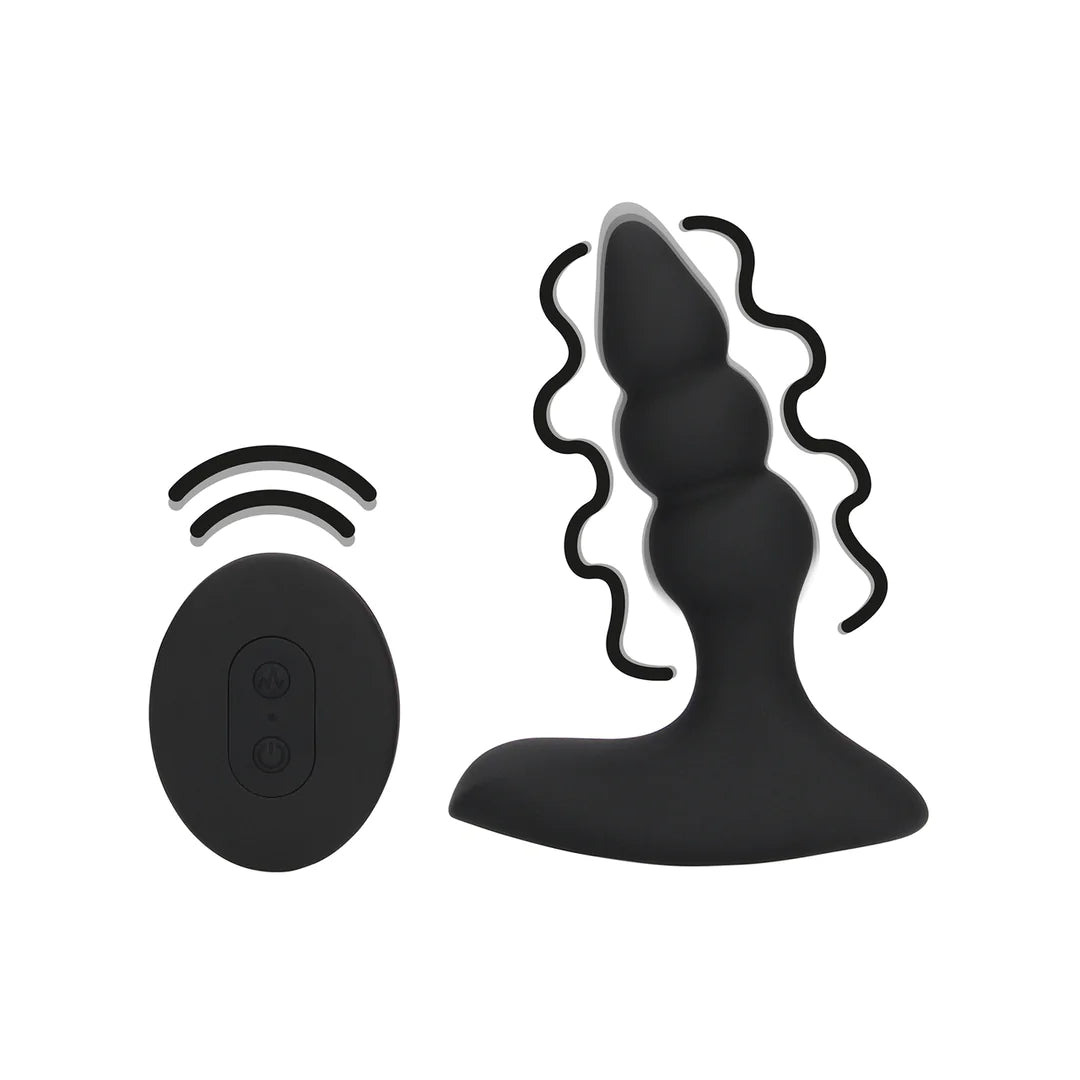 Beaded Vibrating Anal Plug with Remote Control Licorice Black