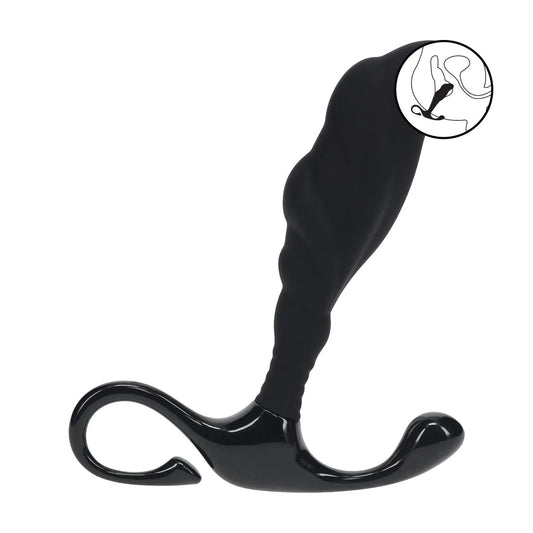 Rippled with Hard Loop Silicone Prostate Massager  L  Black