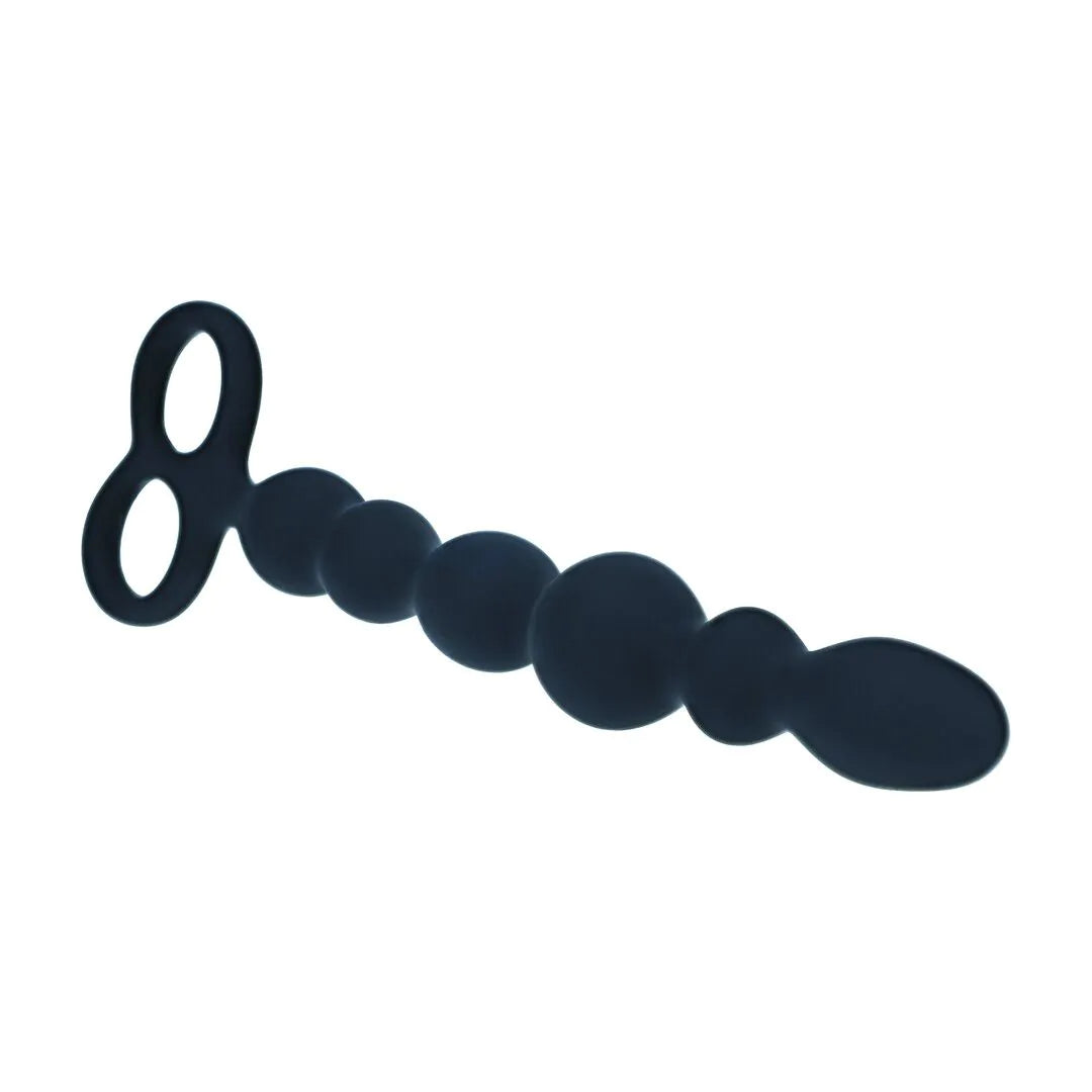 Beaded Silicone Anal Probe with Double Loop Black