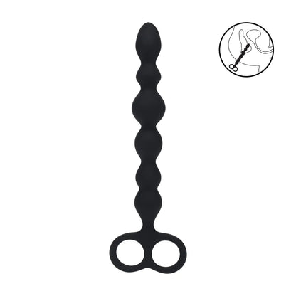 Beaded Silicone Anal Probe with Double Loop Black