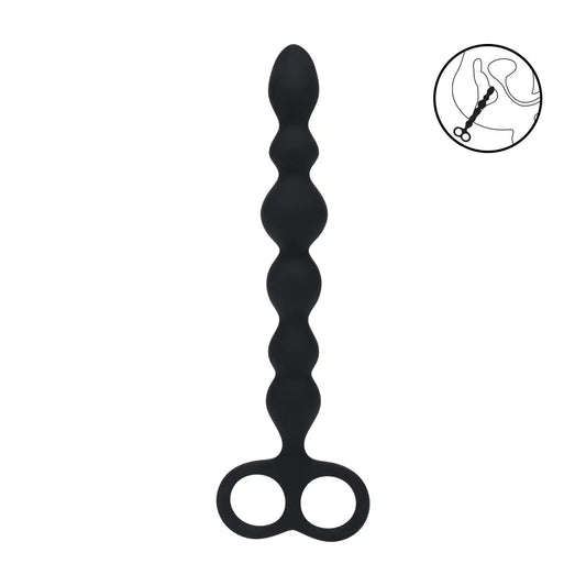 Beaded Silicone Anal Probe with Double Loop Black