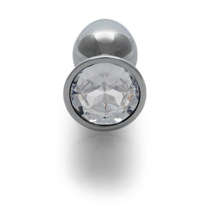 Round Gem Butt Plug Medium Silver/Diamond