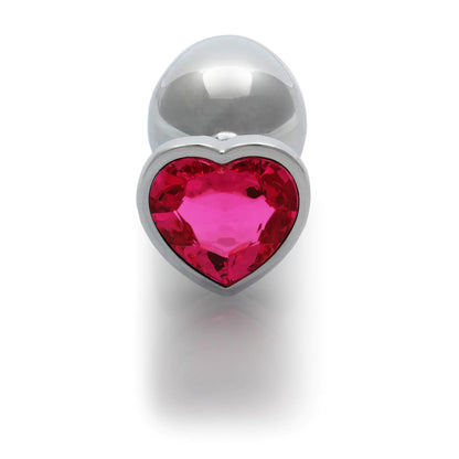 Heart Gem Butt Plug Large Silver/Rubellite Pink