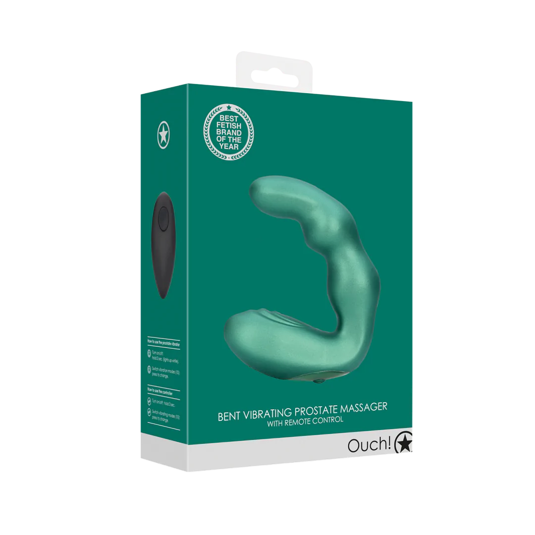 Bent Vibrating Prostate Massager with Remote Control - Metallic Green
