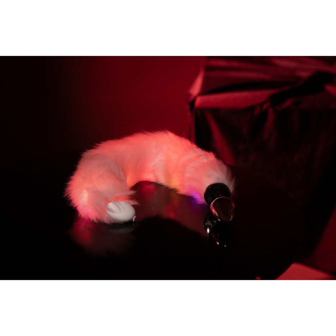 Fluffy Light-up Fox Tail with Metal Butt Plug Pink