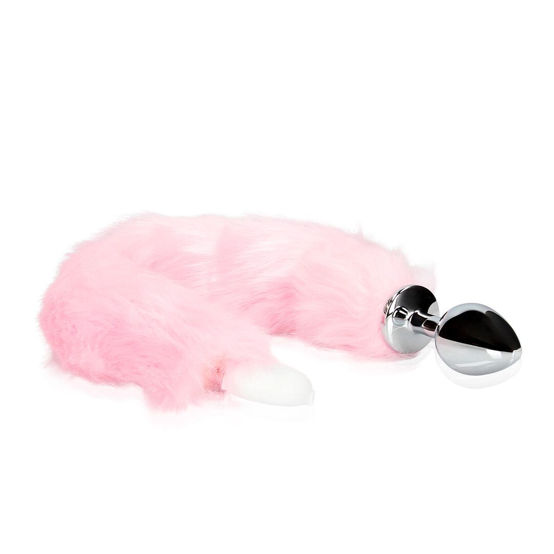 Fluffy Light-up Fox Tail with Metal Butt Plug Pink