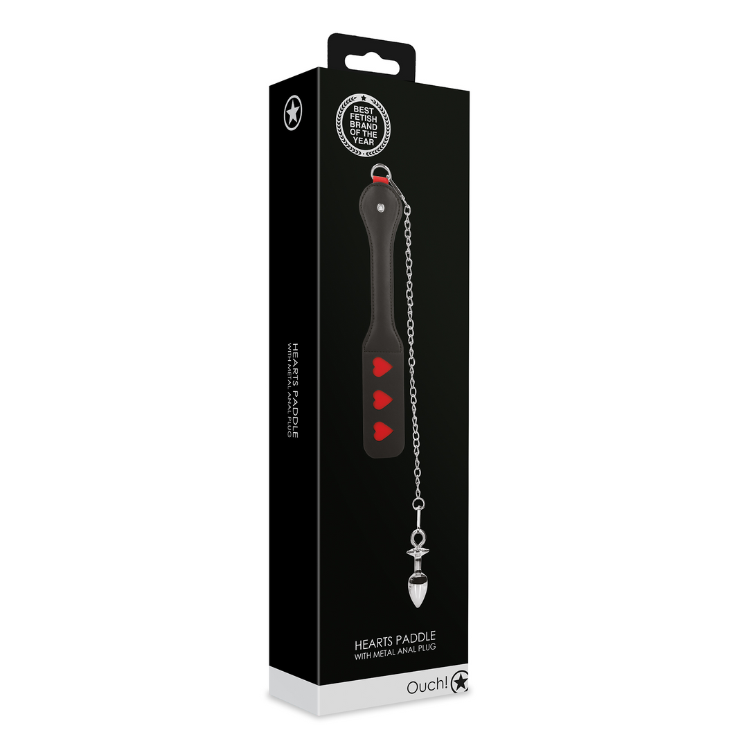 Hearts Paddle with Metal Anal Plug Black/Red