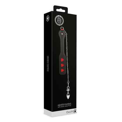 Hearts Paddle with Metal Anal Plug Black/Red