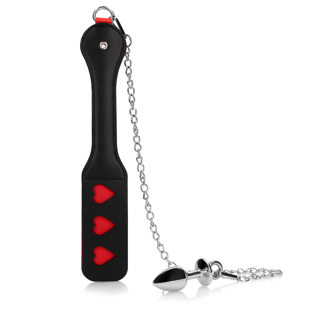 Hearts Paddle with Metal Anal Plug Black/Red