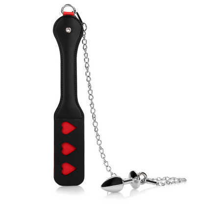 Hearts Paddle with Metal Anal Plug Black/Red