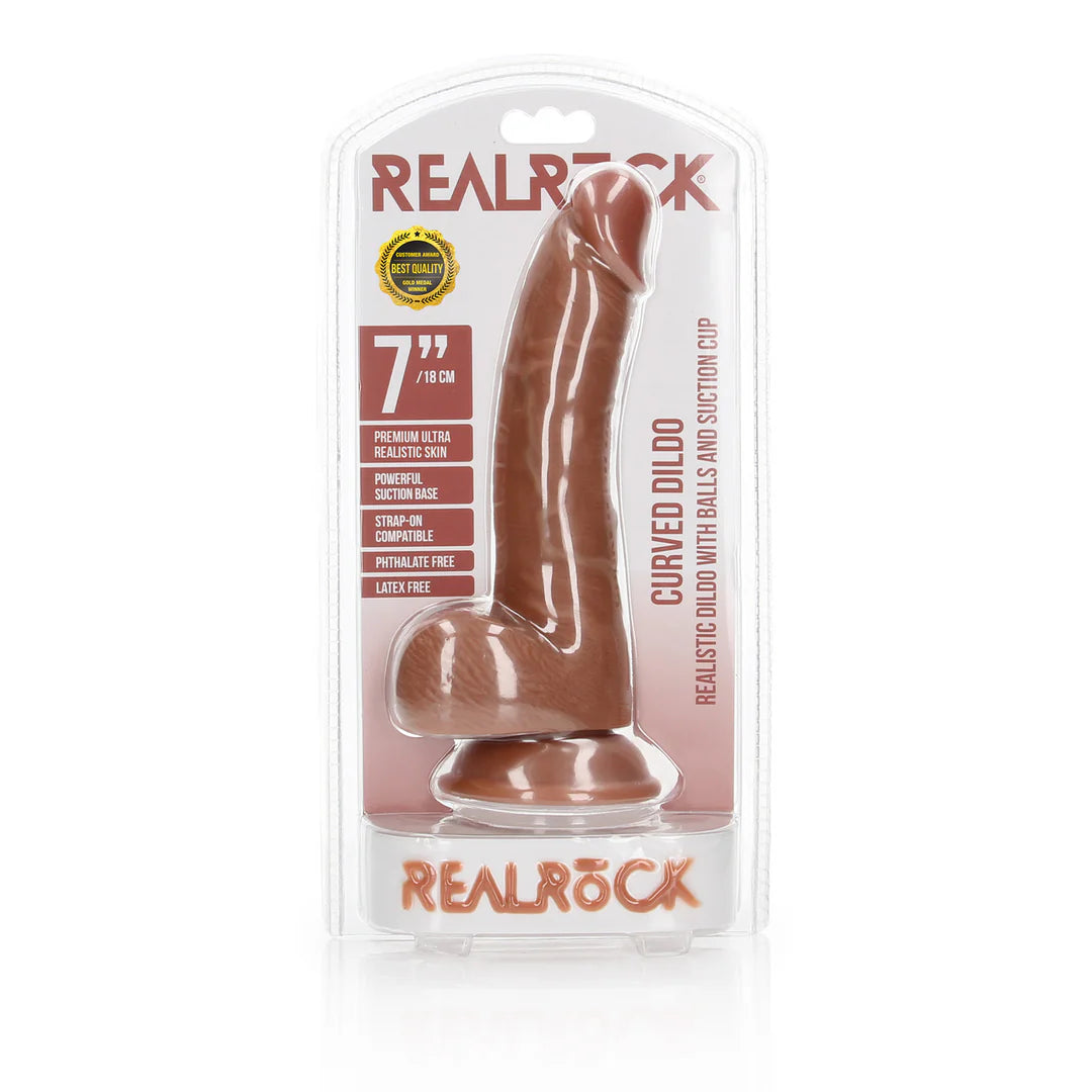 Curved Realistic Dildo with Balls and Suction Cup 18 cm