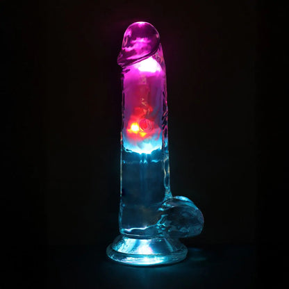 LED Vibrating Straight Dildo Cock with Balls Transparent