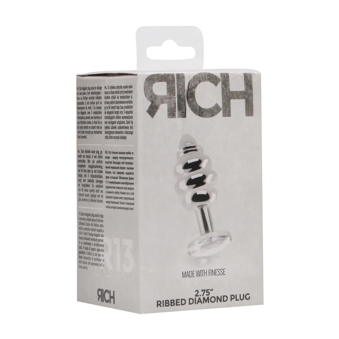 Ribbed Diamond Plug Small Silver/Diamond