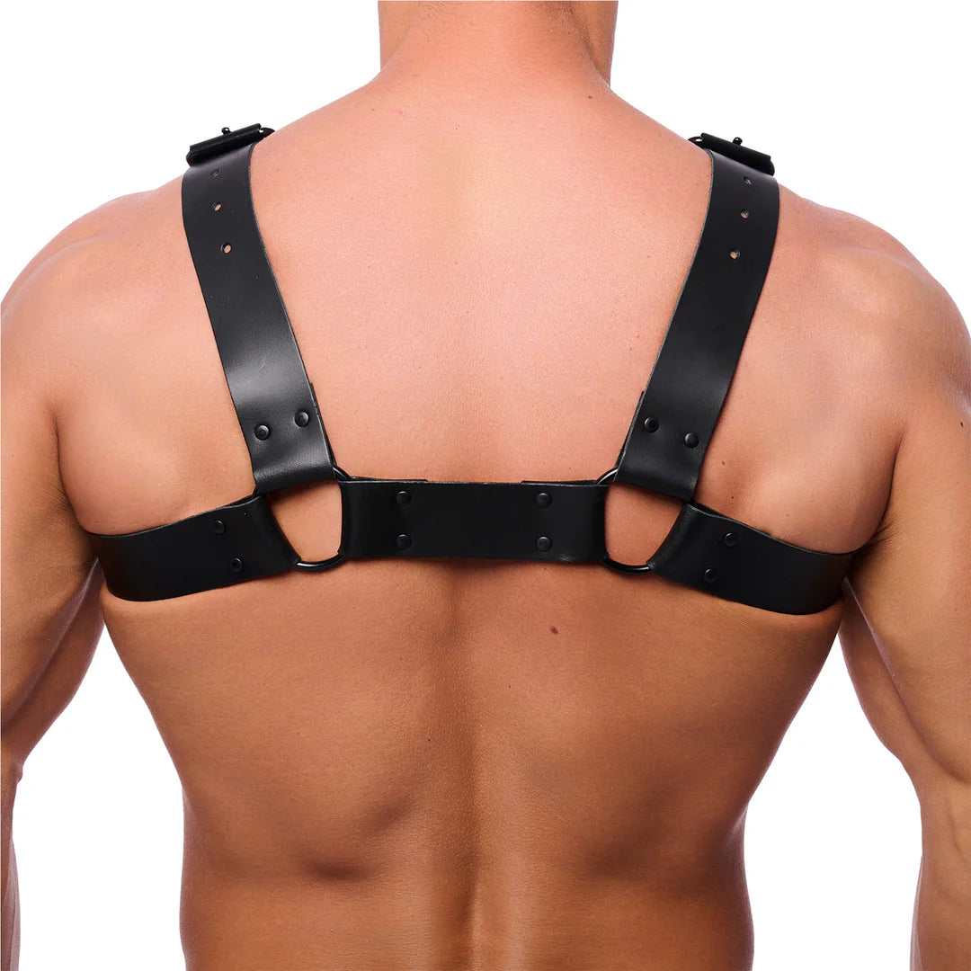 Thick Bulldog Leather Harness Black