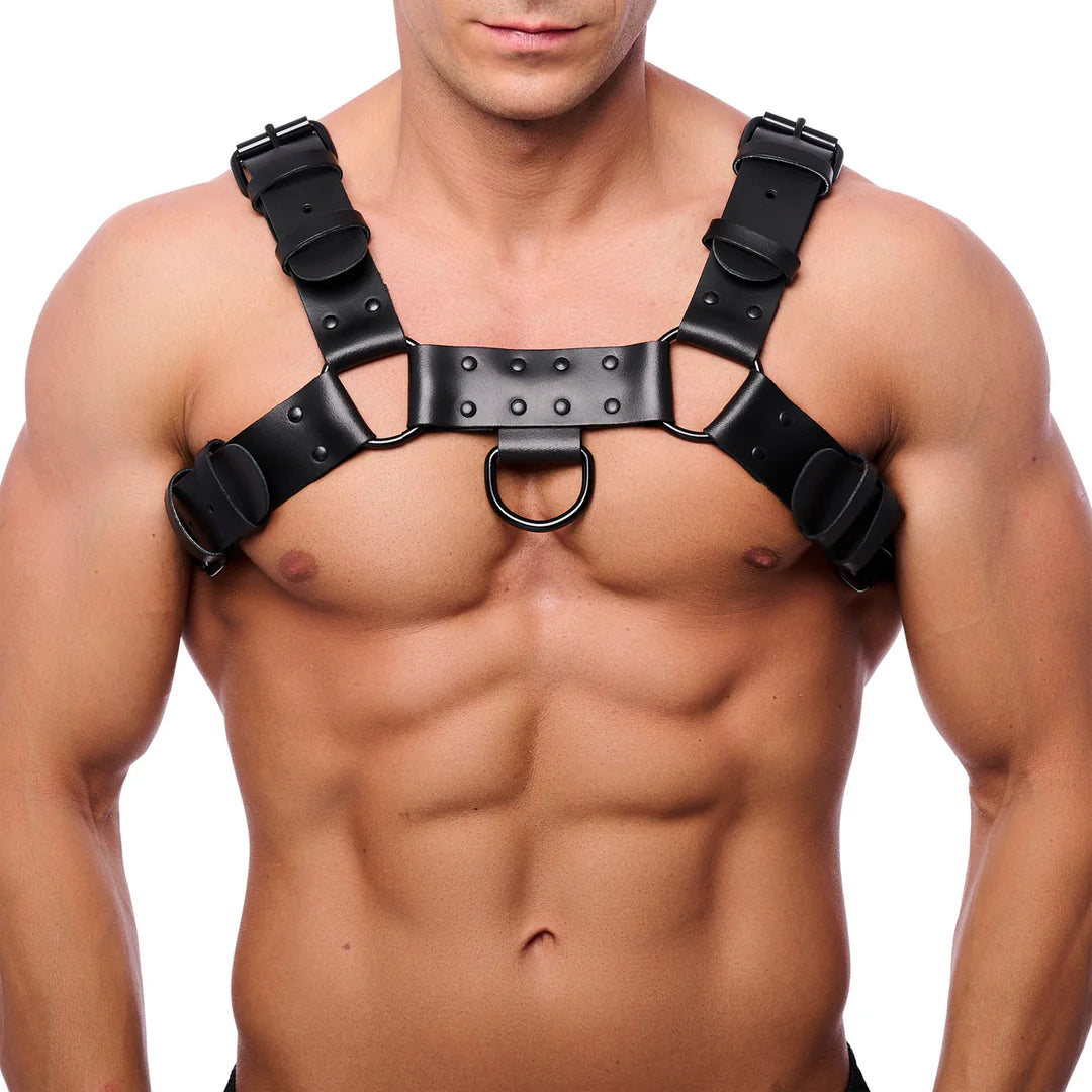 Thick Bulldog Leather Harness Black