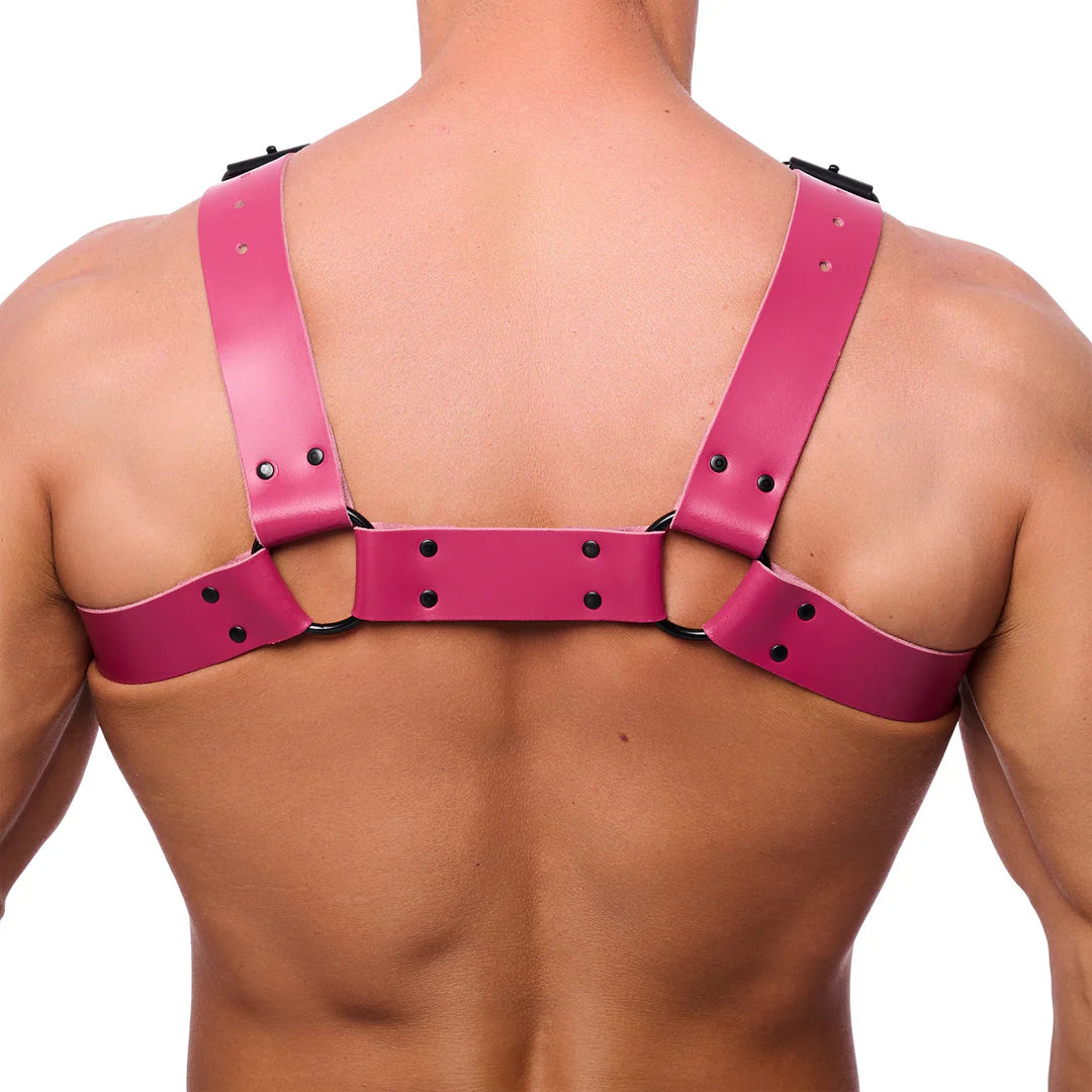 Thick Bulldog Leather Harness Pink