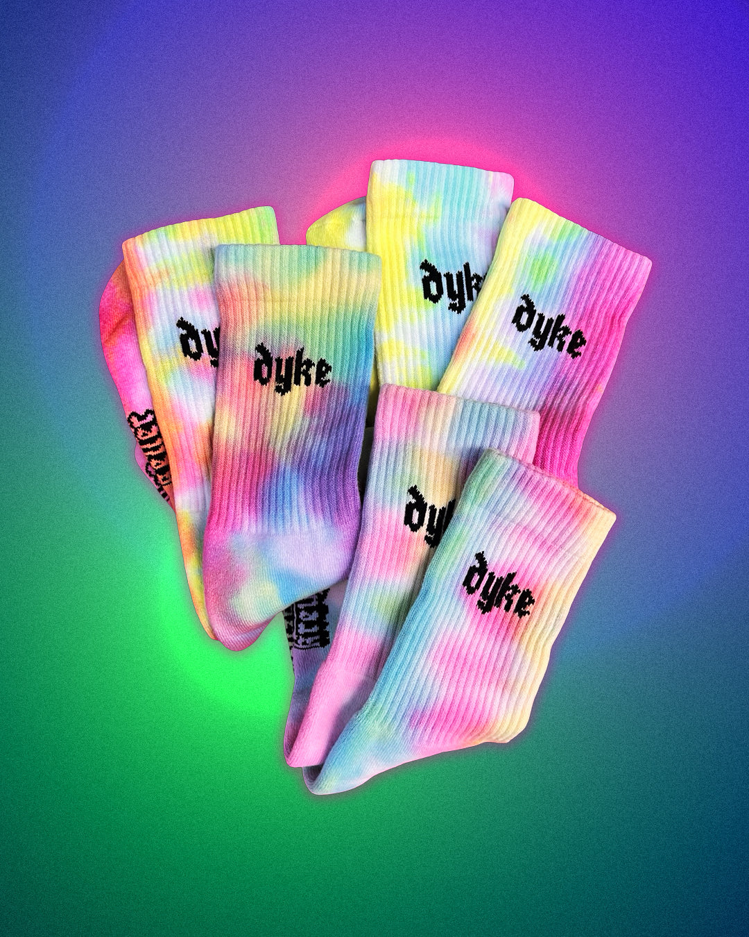 "dyke" Rainbow Tie-Dye Socks