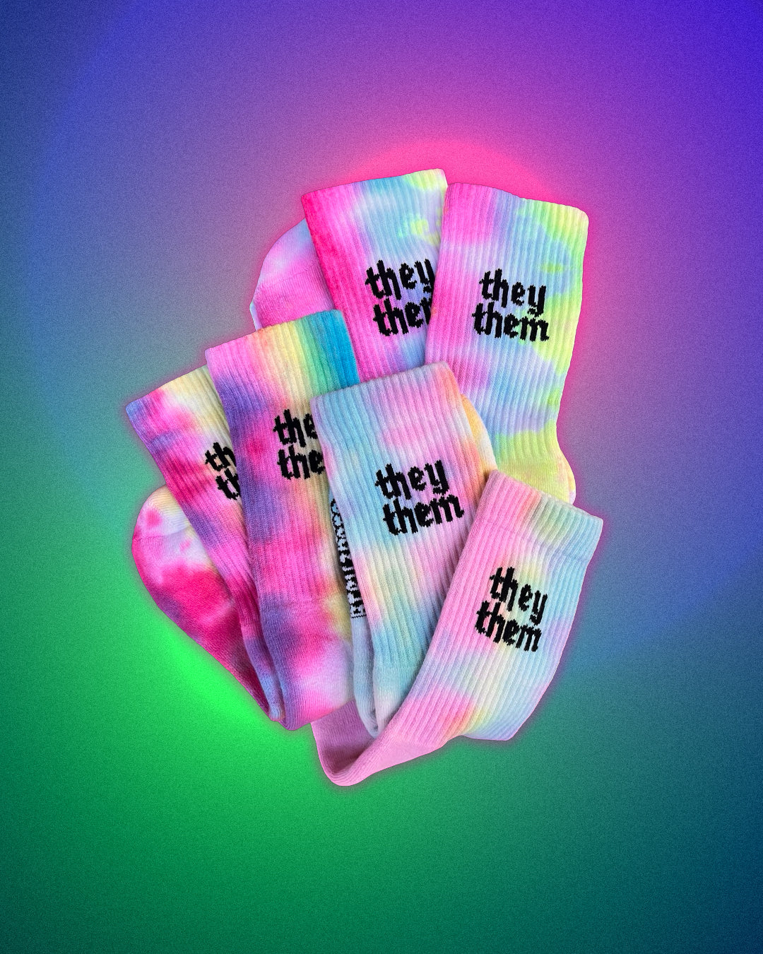 "they them" Rainbow Tie-Dye Socks
