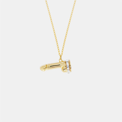 SPINNING GOLD DIAMOND COCK RING PENDANT NECKLACE