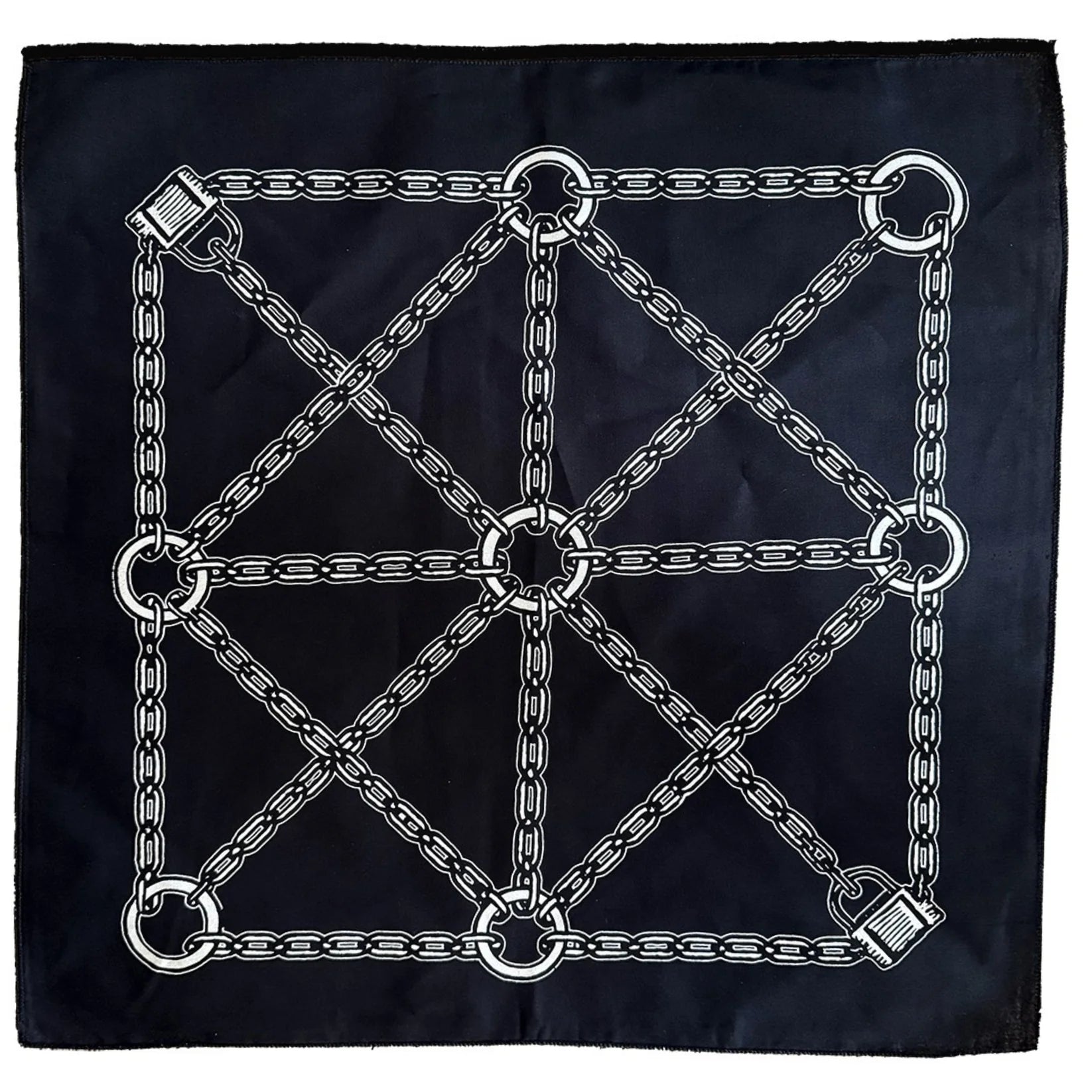 Chain & Padlock Grid Bandana - Black & Silver
