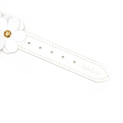White Leather Flowers Hand Cuffs