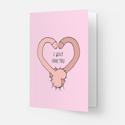 Willy love you Valentines day greeting card: Double folded