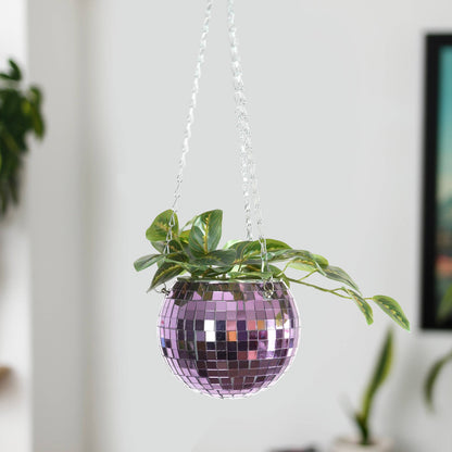 Disco Ball Hanging Planter 6in Lilac