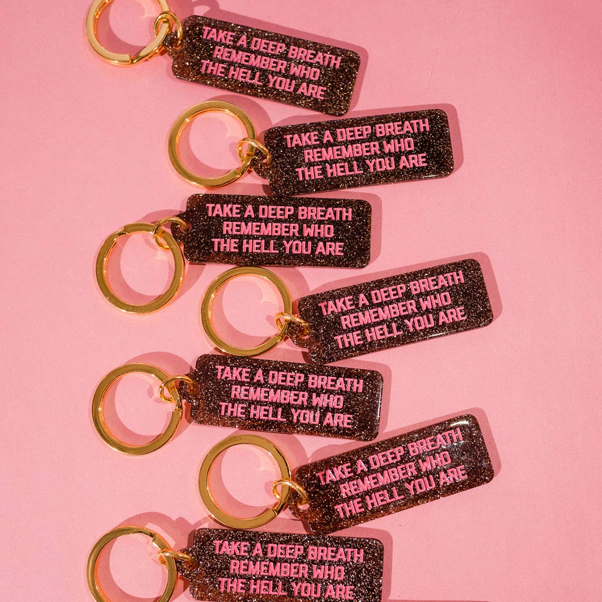 Take a Deep Breath Glitter Rectangle Keychain