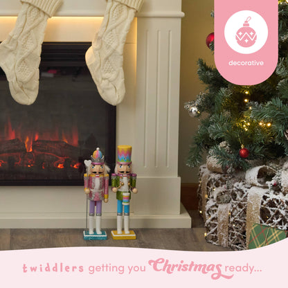 2 Rainbow Wooden Nutcracker Soldiers, 30cm / 12" - Christmas