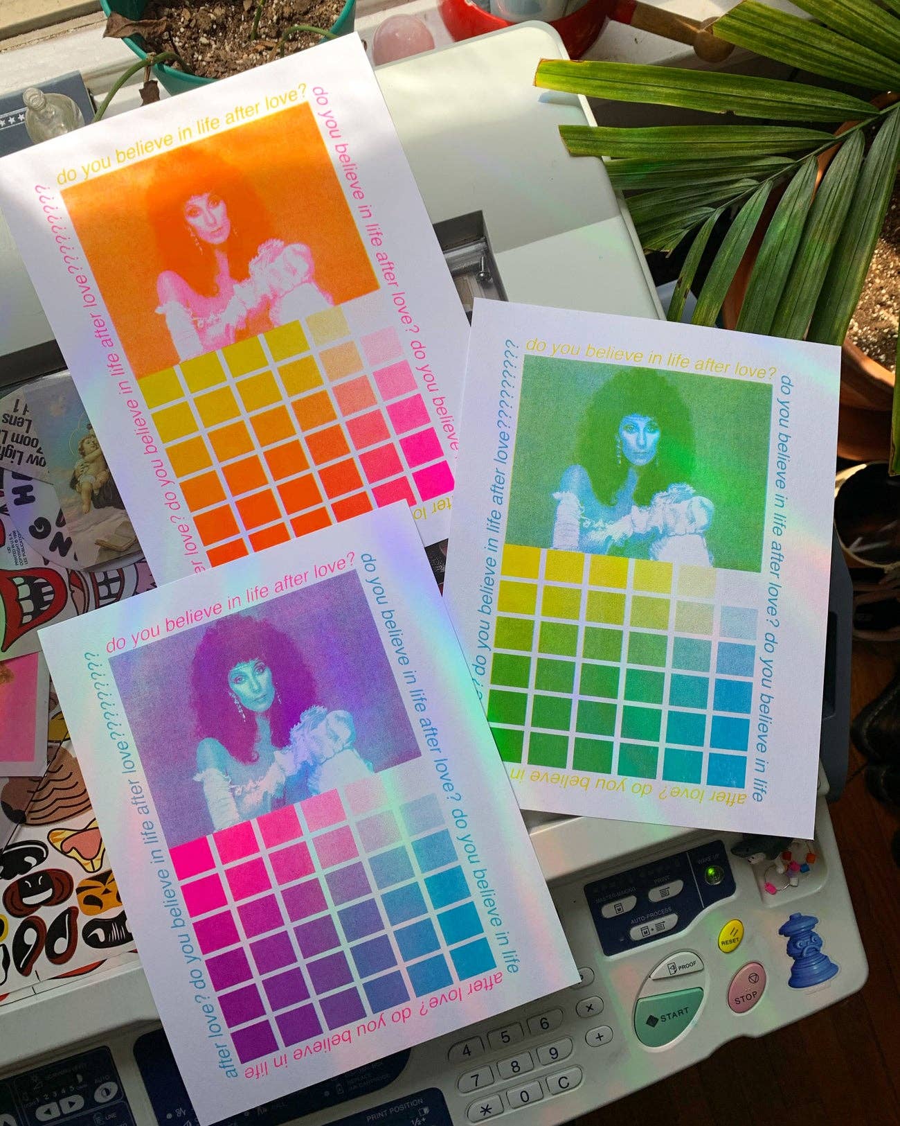 Cher Color Chart (3) 8.5x11" riso print