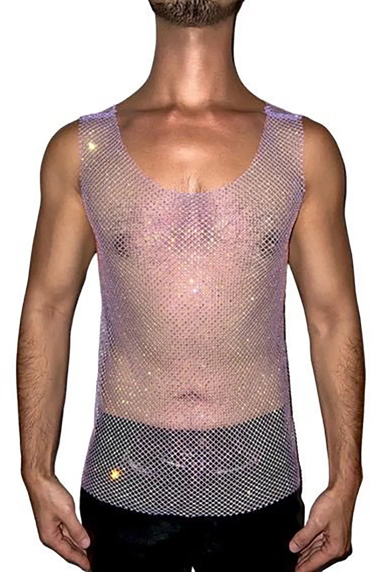 Rhinestone Tank Top lilac Mesh