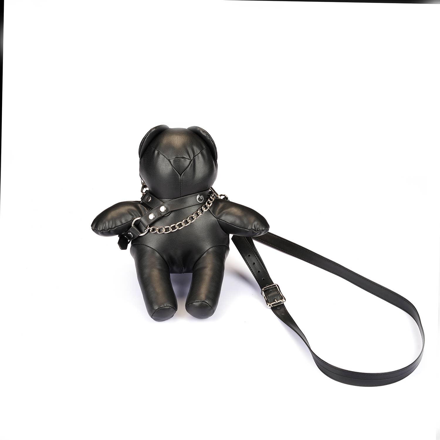 26cm high Black Bondage Bear Faux Leather