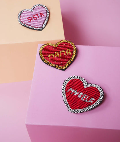 Love Myself Brooch - Handcrafted Cannetille Embroidery