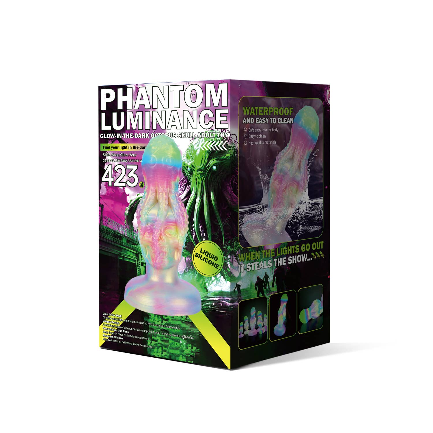 Glow-in-the-Dark Octopus Skull Liquid Silicone Fantasy Dildo
