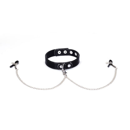 Metallic Shade Vegan Collar with Nipple Clamps