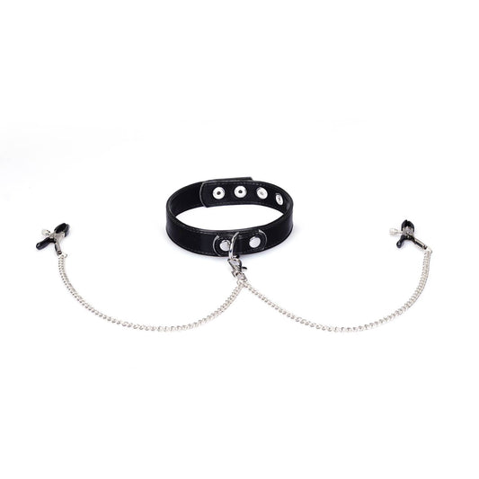Metallic Shade Vegan Collar with Nipple Clamps