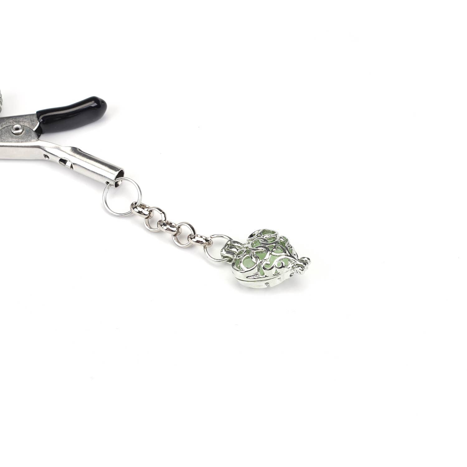 Nipple Clamps with Green Glow in the Dark Stones