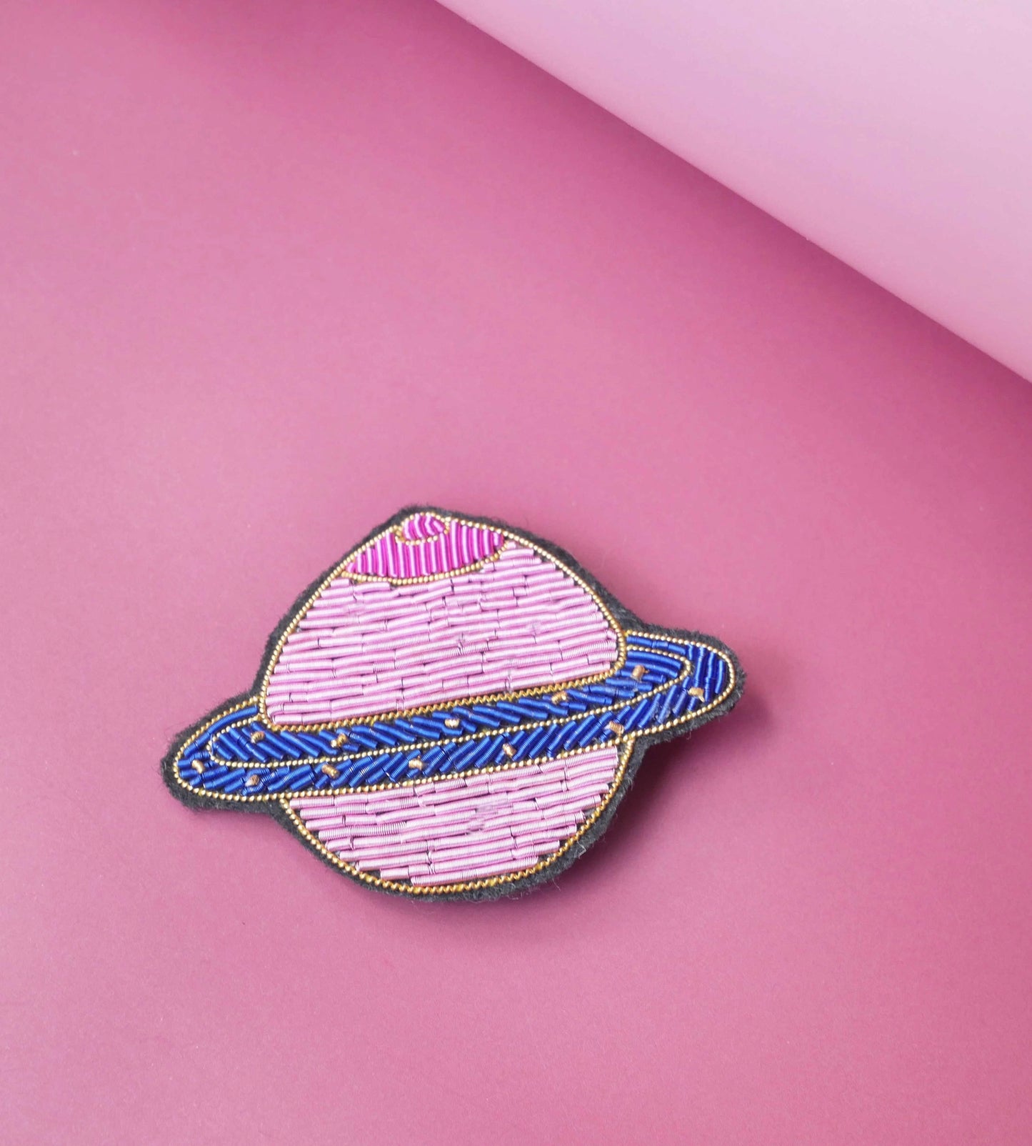 Planet Boobs Brooch - Handmade Cranberry Embroidery