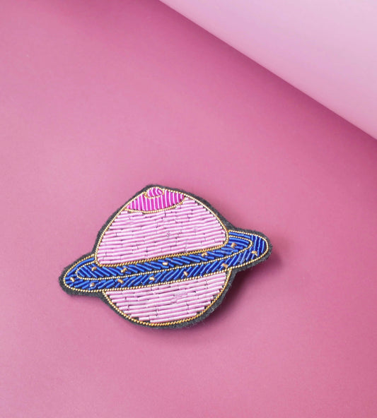 Planet Boobs Brooch - Handmade Cranberry Embroidery