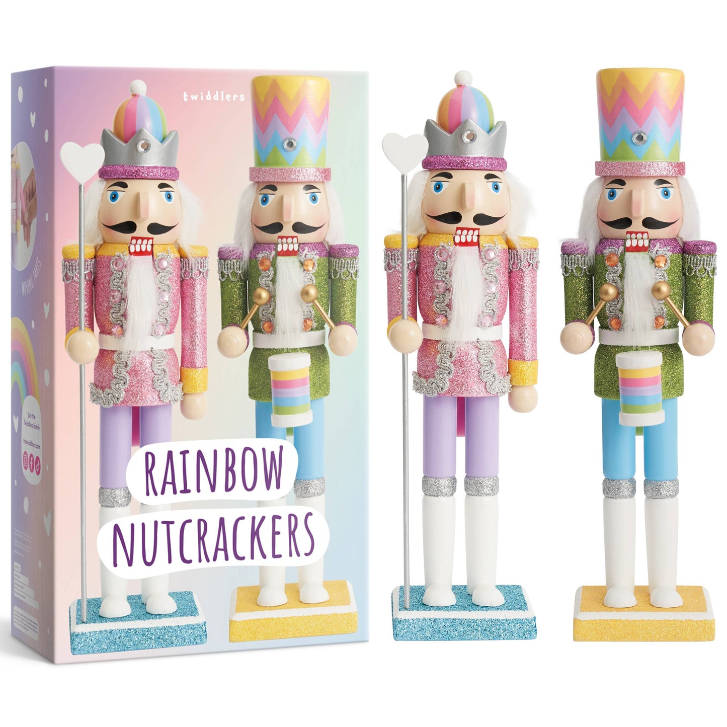 2 Rainbow Wooden Nutcracker Soldiers, 30cm / 12" - Christmas