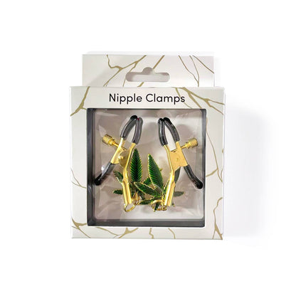 Cannabis-themed Nipple Clamps: Gold
