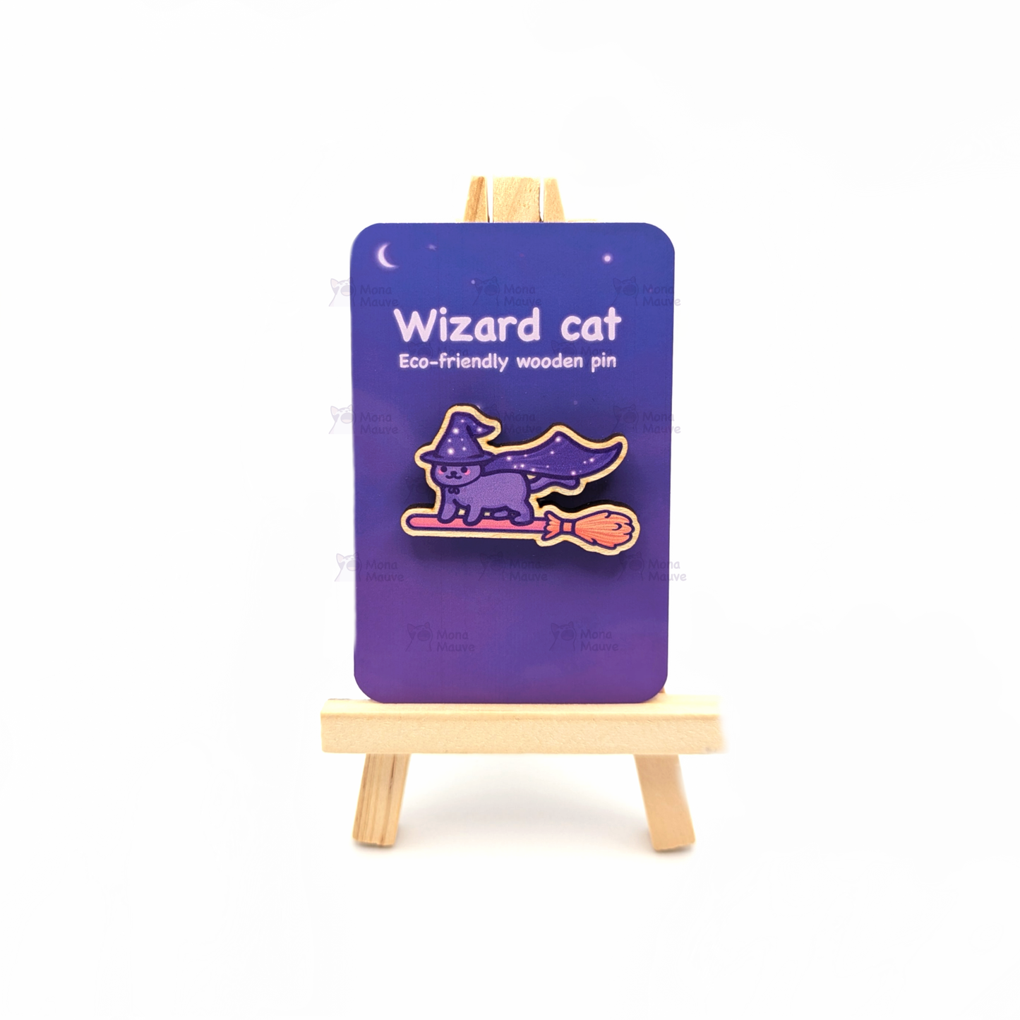 Wizard Cat Pin Badge | Cute Halloween Wooden Pin: No hang tabs needed