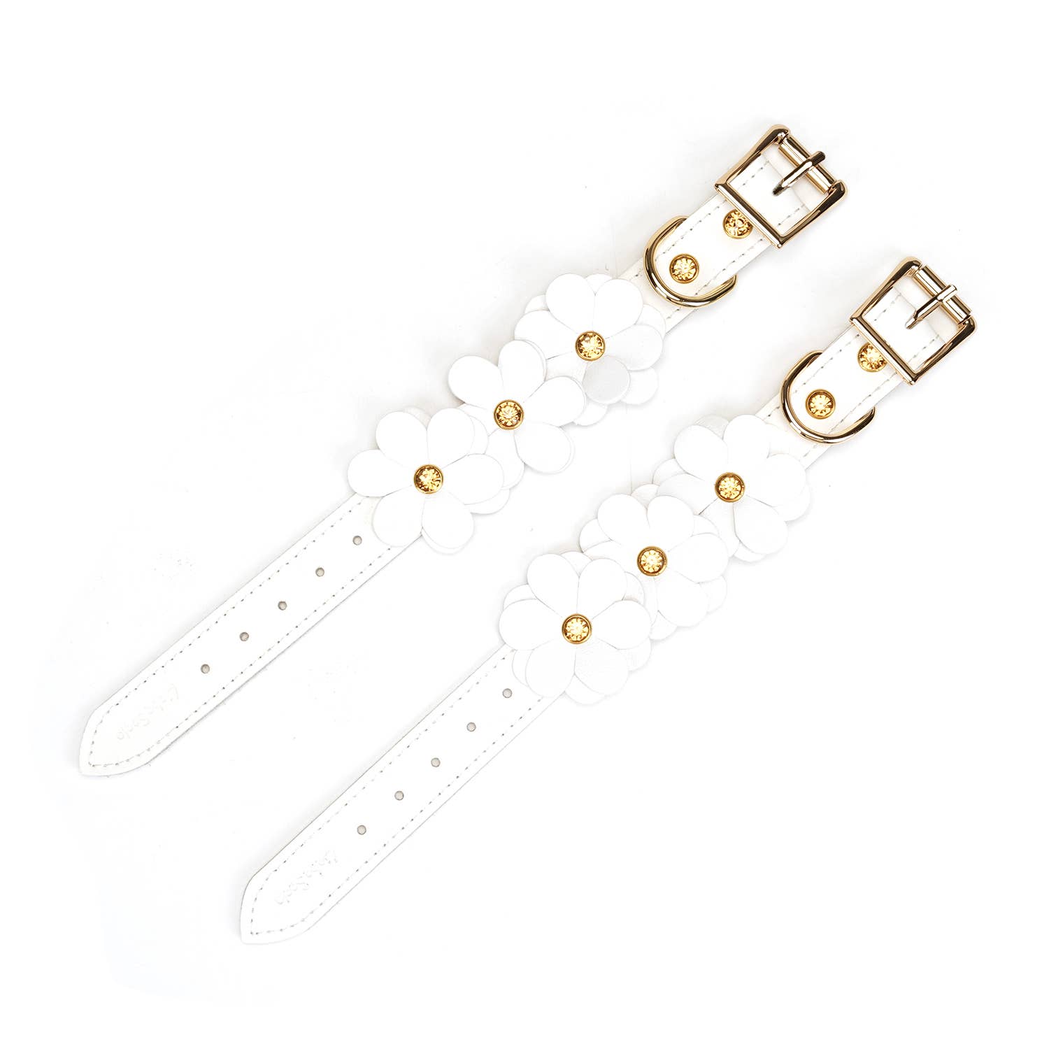 White Leather Flowers Hand Cuffs