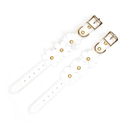 White Leather Flowers Hand Cuffs