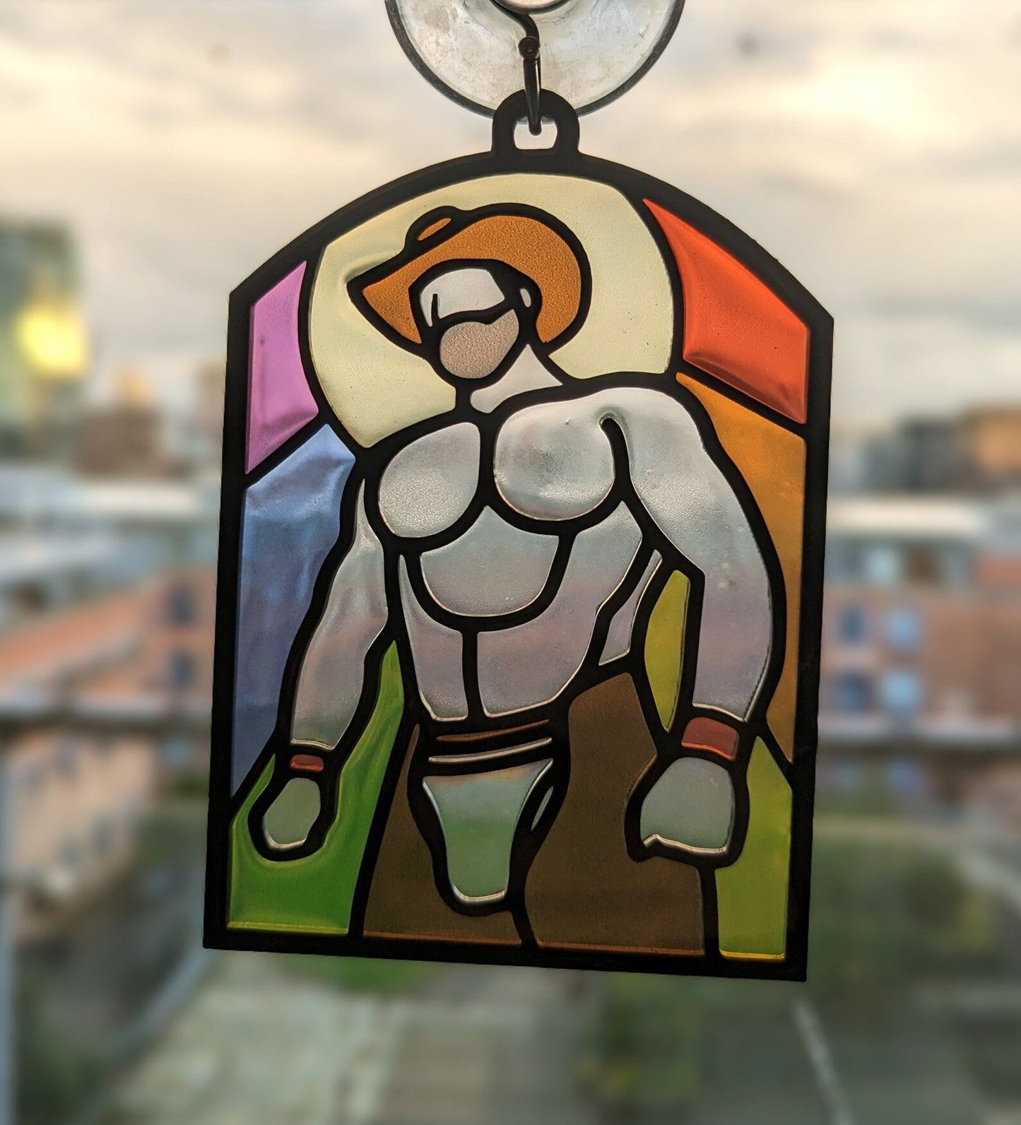 "Rainbow Cowboy" Kinky Stained Glass Style Resin Art
