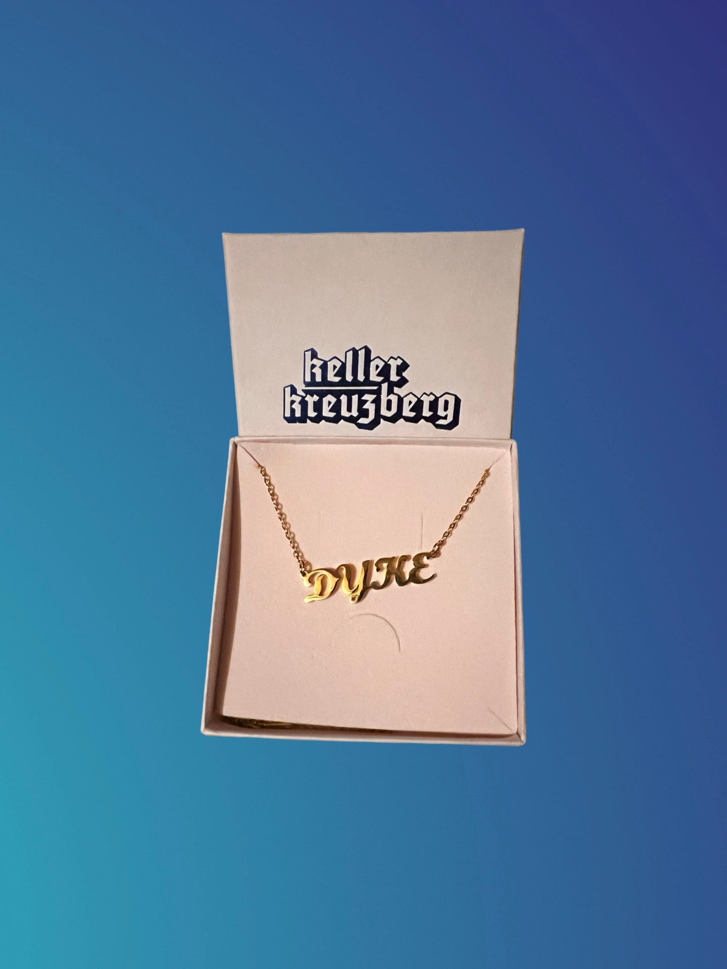 KK Cursive Word Necklace "DYKE" Gold