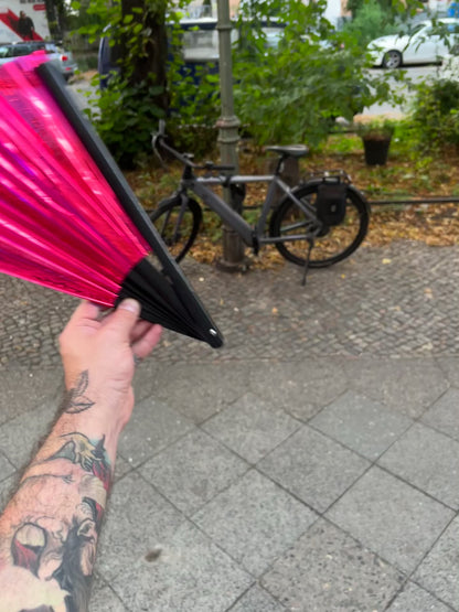 Big shiny Fan "Red Holo" with Bamboo handle