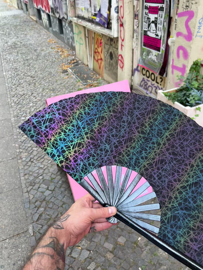 Big reflective Fan "Linies" with Bamboo handle