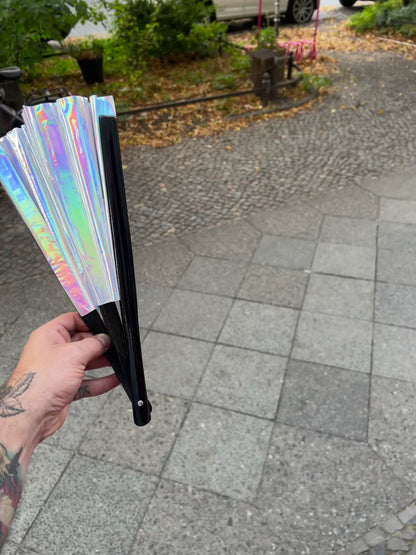 Big shiny Fan "Classic Holo" with Bamboo handle